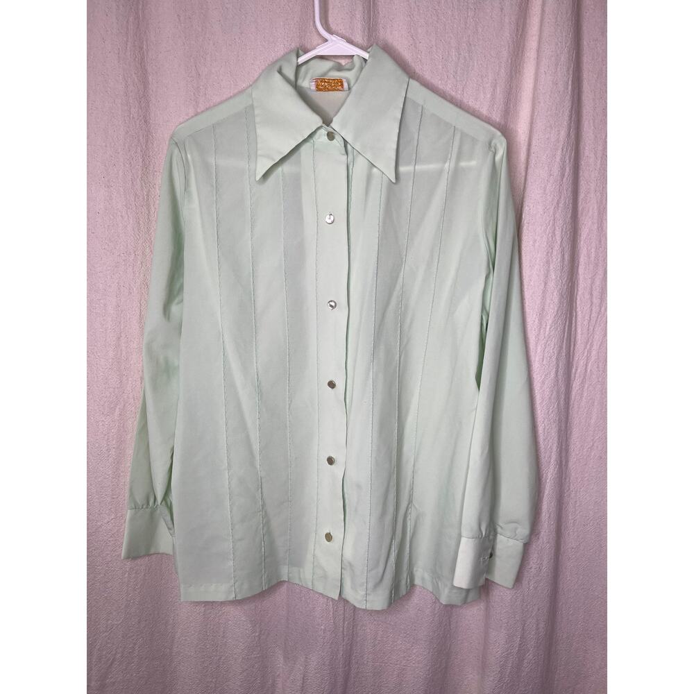1970s Lee Mar Pageant Mint Green Disco Saturday Night Fever Dagger Shirt L